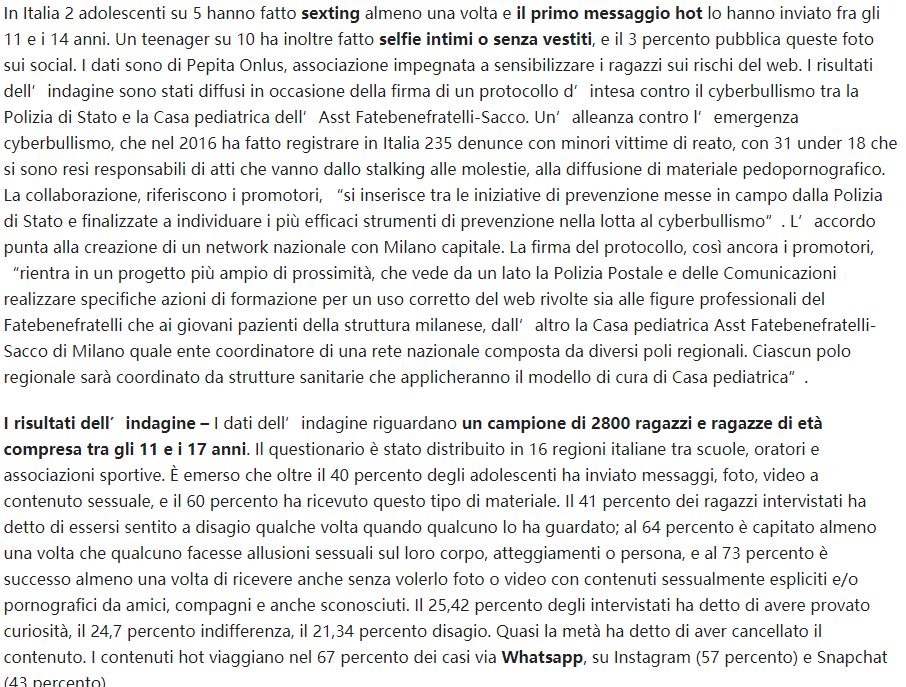 Sono sempre di più gli 11enni che praticano il SEXTING ...